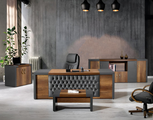 Complete Office Office Furniture Desk Office Office Table Set 4-piece Wood Brown