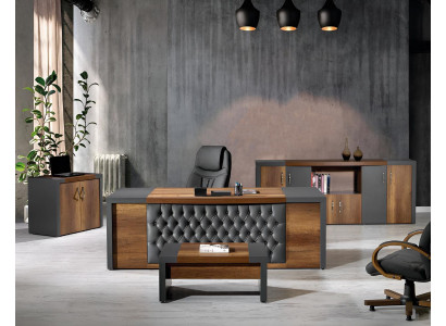 Complete Office Office Furniture Desk Office Office Table Set 4-piece Wood Brown