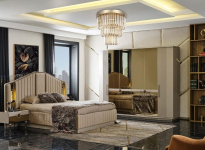 Bedroom luxury furniture set bed 2x nightstands wardrobe closet