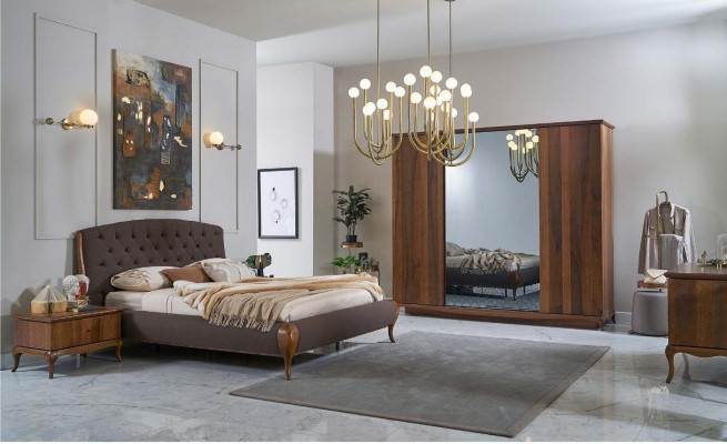 Double Bed Complete Bedroom Bed Set 4-piece Bed Frame Brown 180