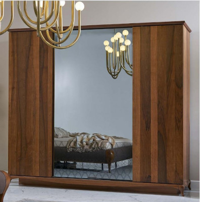 Wardrobe Cupboard Wooden Cabinet Brown Mirror Bedroom Wardrobe