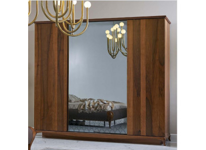 Wardrobe Cupboard Wooden Cabinet Brown Mirror Bedroom Wardrobe