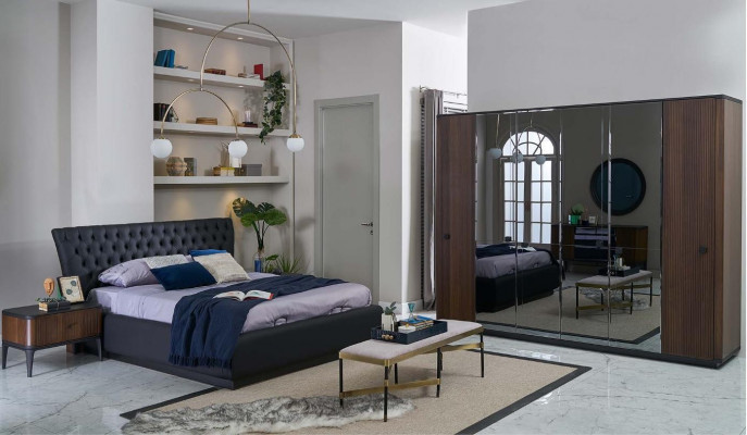 Double Bed Complete Bed Frame Bed Set 4-Piece Bedroom Black