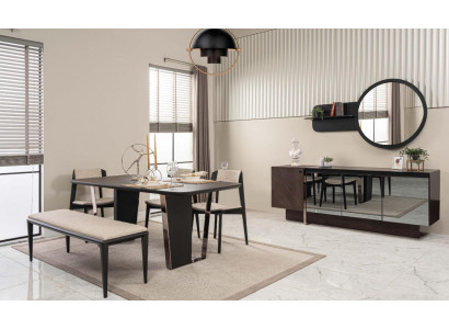 Dining room dining set dining room furniture dining nook set 8-piece wood brown table