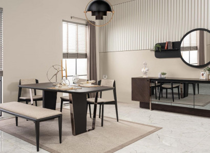 Dining room dining set dining room furniture dining nook set 8-piece wood brown table