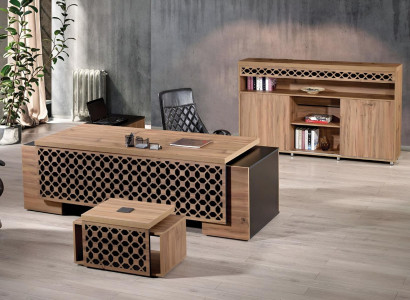 Luxury corner office desk complete office desk set 3-piece wood brown office furniture