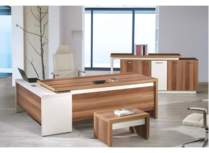 Corner office desk complete office desk set 3-piece wood office furniture brown