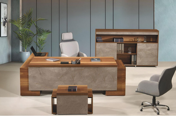 Complete office furniture office corner desk office desk set 3-piece wood brown