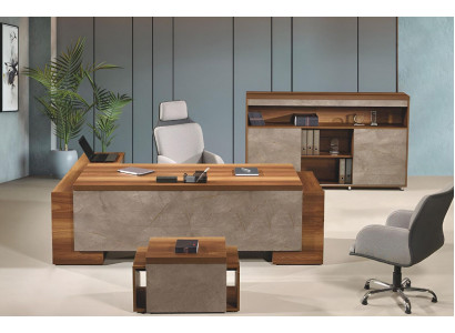 Complete office furniture office corner desk office desk set 3-piece wood brown