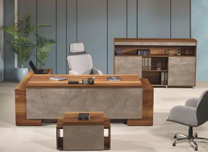 Complete office furniture office corner desk office desk set 3-piece wood brown