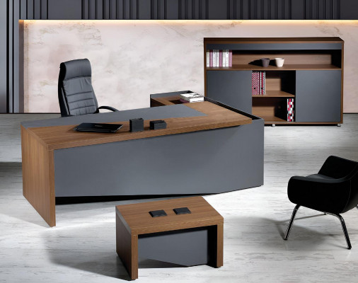 Corner office desk complete office desk set 3-piece wood office furniture gray