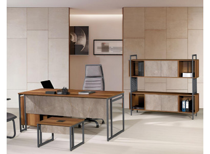 Corner office desk complete office desk set 3-piece wooden office furniture brown