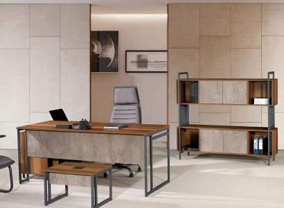 Corner office desk complete office desk set 3-piece wooden office furniture brown