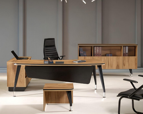 Corner office desk study furniture complete office 3-piece wood brown set