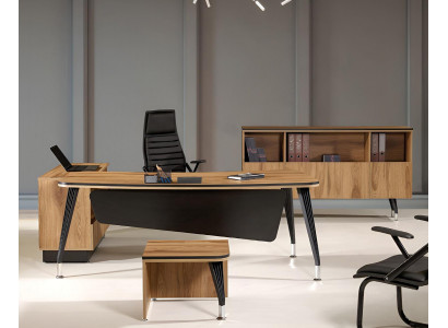 Corner office desk study furniture complete office 3-piece wood brown set