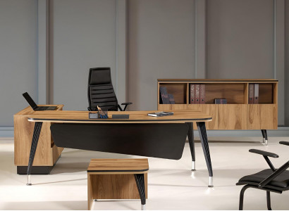 Classic Corner Office Desk Complete Office Furniture Brown 3-piece Wood