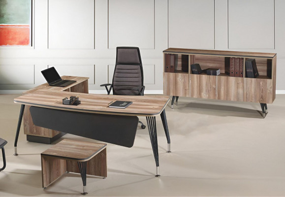 Set Office Corner Desk Office Desk Set 3-piece Wood Office Furniture Brown