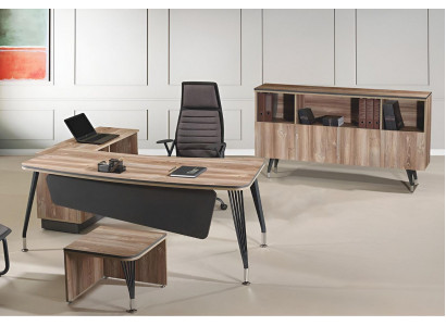 Set Office Corner Desk Office Desk Set 3-piece Wood Office Furniture Brown