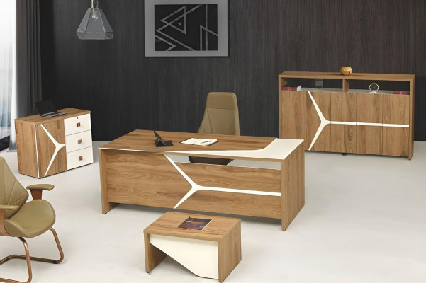 Modern complete office desk office desk set 4-piece wood brown