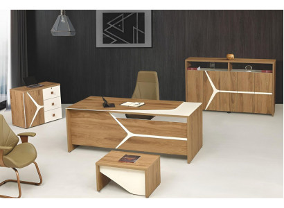 Modern complete office desk office desk set 4-piece wood brown
