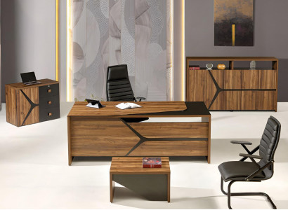 Office furniture desk complete 4-piece wood brown office furniture