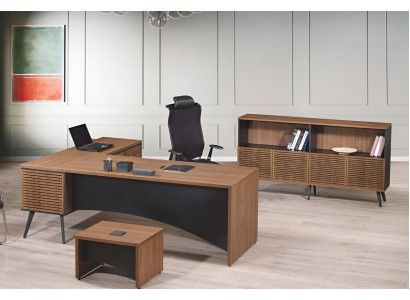 Complete office furniture set corner desk 3-piece wood brown office furniture