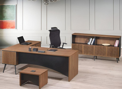 Complete office furniture set corner desk 3-piece wood brown office furniture