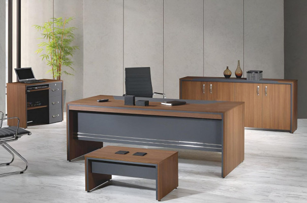 Office furniture complete office desk set 4-piece wood brown table