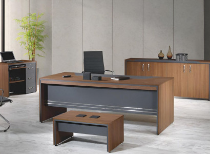 Office furniture complete office desk set 4-piece wood brown table