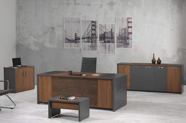 Office desk office furniture complete office desk set 4-piece wood brown office