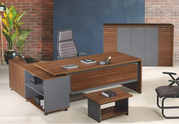 Office Suite Corner Office Desk Office Desk Set 3-piece Wood Office Furniture Brown