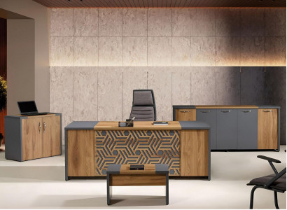 Complete office furniture desk office table set 4-piece wood brown