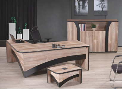 Office study furniture complete office corner desk 3-piece wood brown set