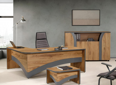 Office suite corner office desk office desk set 3-piece wood office furniture brown