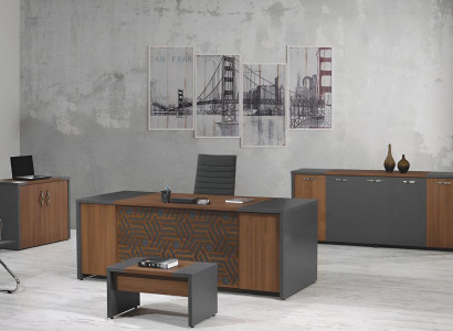 Complete office office desk office furniture desk set 4-piece wood brown office