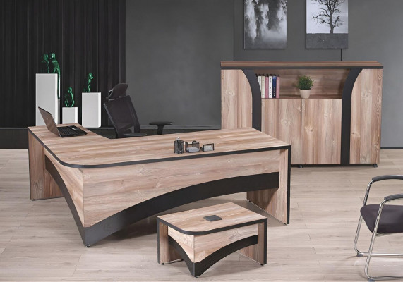 Office furniture complete set corner office desk office desk 3-piece wood brown