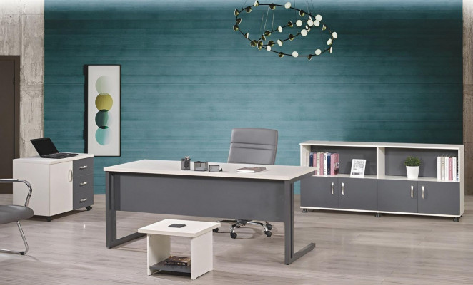 Computer furniture workstation office furniture desk 4-piece wood set gray