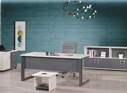 Computer furniture workstation office furniture desk 4-piece wood set gray