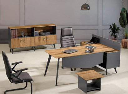 Office furniture set corner desk writing desk 3-piece wood brown office