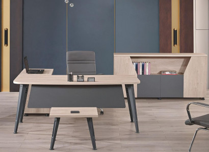 Office furniture corner office desk work table complete office 3-piece wooden set gray