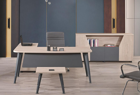 Furniture office study furniture corner office desk set 3-piece wood gray table