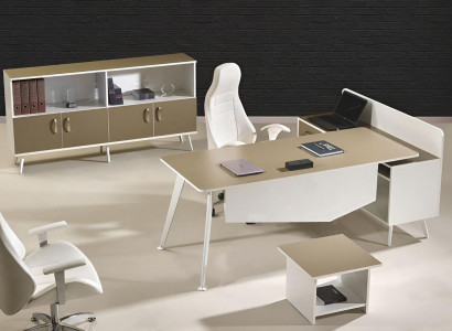 Corner desk office furniture white complete office 3-piece wooden set