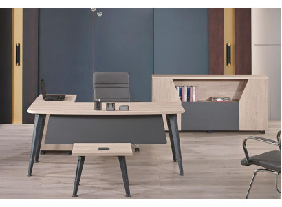 Corner office desk, work desk, complete office furniture 3-piece wood set, gray