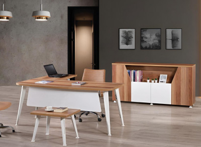 White Office Furniture Set 3-piece Corner Office Desk Complete Office Cabinet Wood Group