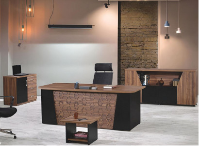 Office Desk Set 4-piece Wood Office Furniture Brown