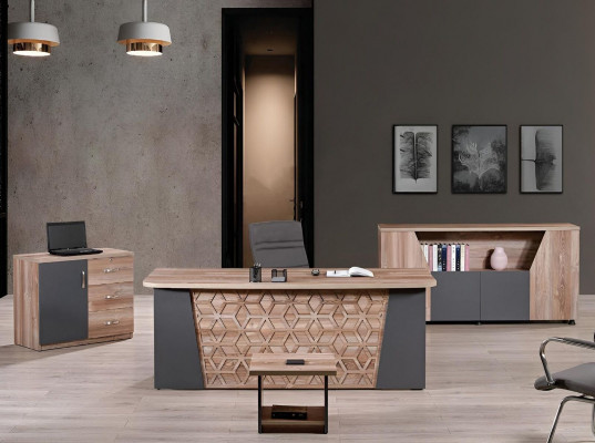 Complete Office Office Furniture Desk Office Office Table Set 4-Piece Wood Brown
