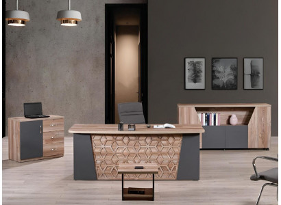 Complete Office Office Furniture Desk Office Office Table Set 4-Piece Wood Brown
