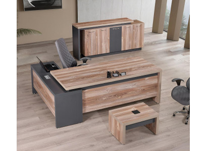 Office furniture corner desk complete 3-piece wood gray office furniture