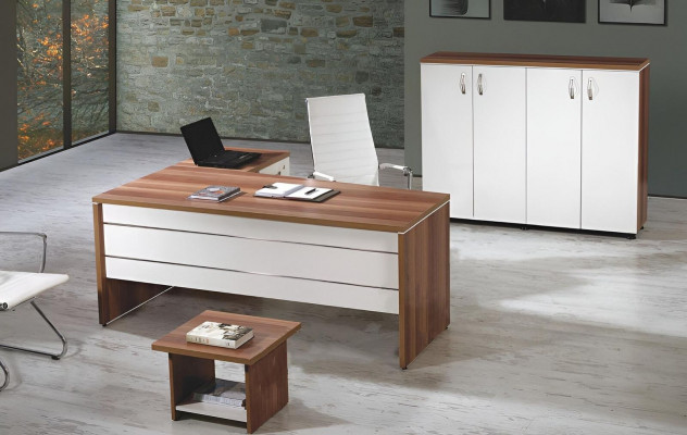 Set Office Corner Desk Home Office Furniture 3-Piece Cabinet Wood White