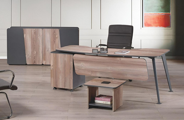 Complete office furniture set desk 3-piece wood brown office furniture